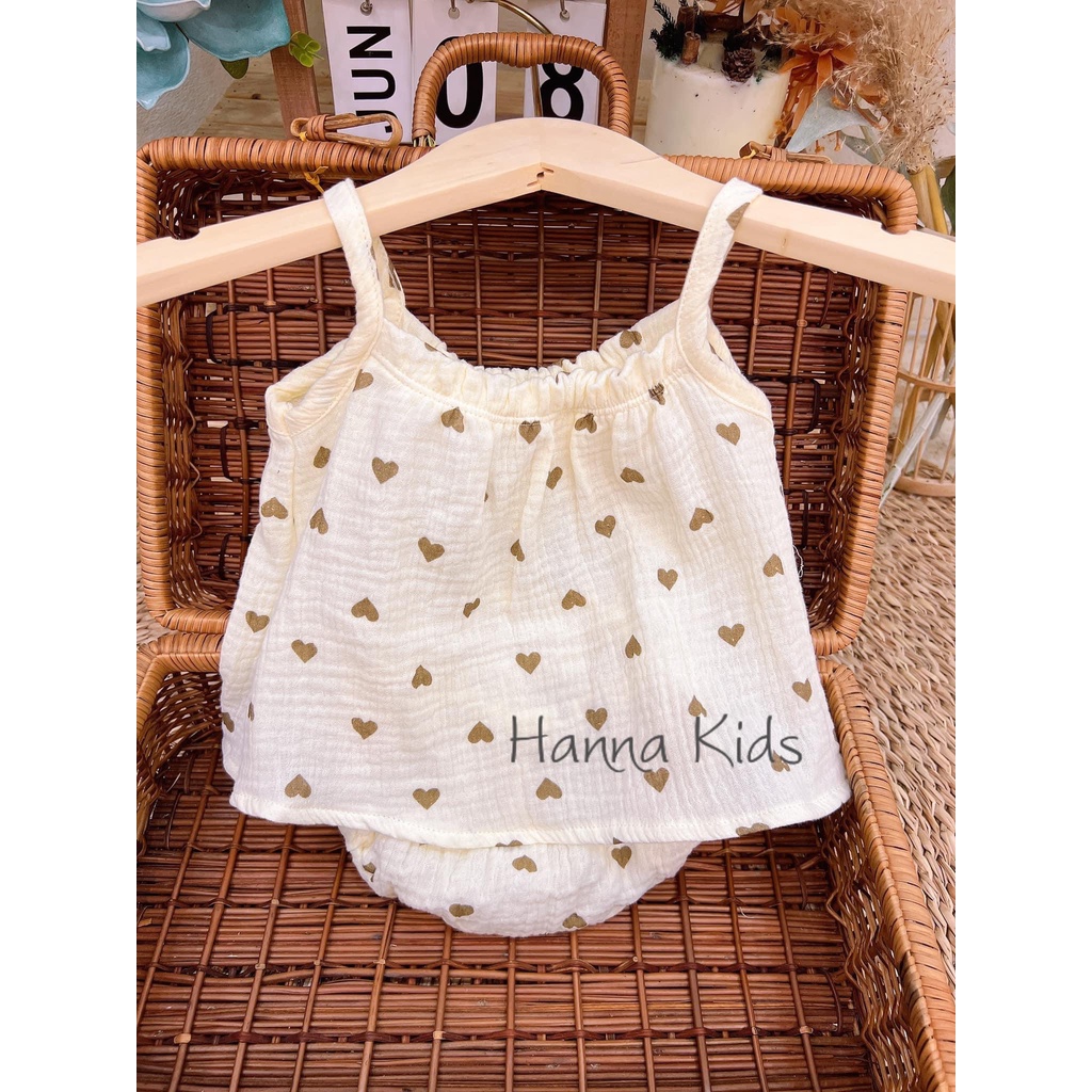 Set 2 dây chip chất liệu xô muslin cao cấp cho bé gái 5-15kg