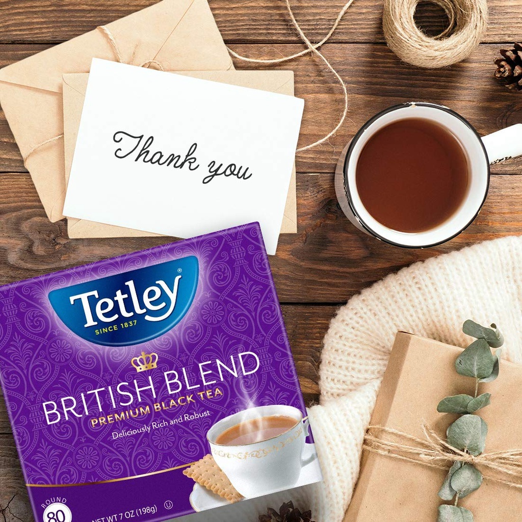 [date 2023] Trà đen túi lọc Tetley hộp 80 gói British blend Premium (hàng Mỹ)