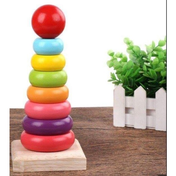 (sỉ) Đồ chơi montessori, Tháp cầu vồng loại to đủ 7 màu giúp bé học màu sắc