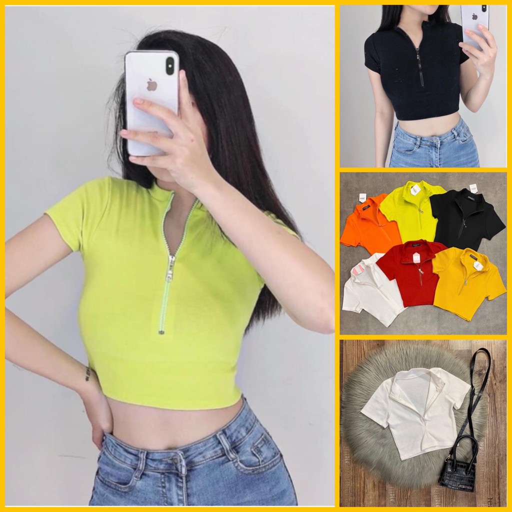 Áo croptop kiểu nữ dây kéo chất borip dày mịn hàng chuẩn style đẹp - AK0030 | bear.story | BigBuy360 - bigbuy360.vn