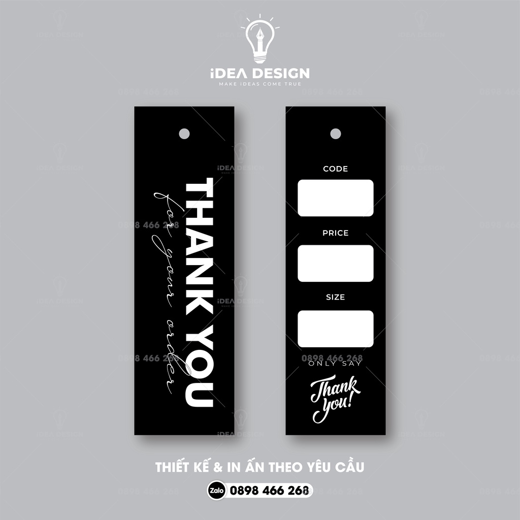 [ KHÔNG KÈM DÂY ] Thẻ bài treo quần áo, Tag thời trang, mác quần áo TAG QUE THANK YOU ĐEN - Size 2,5x9cm