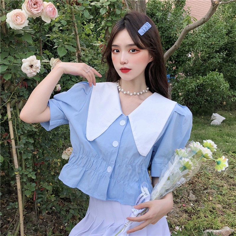 Áo Kiểu Ngắn Tay Màu Sắc Tương Phản Thời Trang Mùa Hè 2022 Cho Nữ