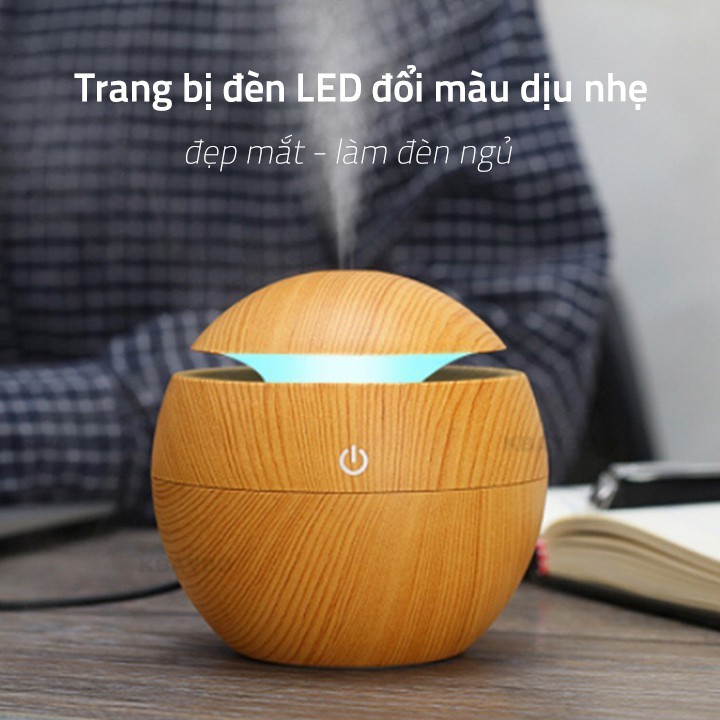 ❤️[DEAL SỐC]FREESHIP Máy xông tinh dầu vân gỗ có đèn led mẫu tròn  phun sương và tạo độ ẩm