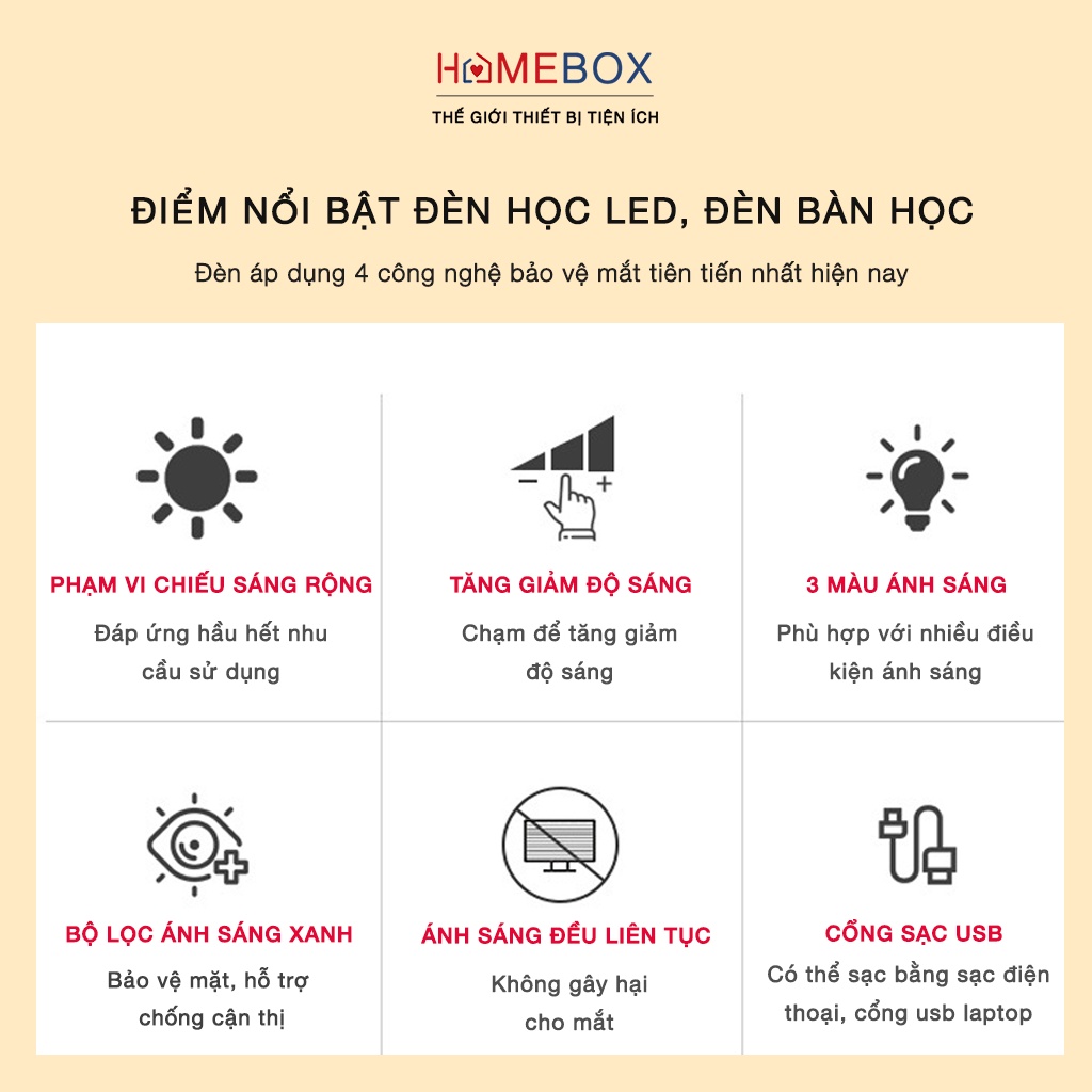 Đèn học chống cận cảm ứng 3 chế độ ánh sáng có pin tích điện Đèn bàn học LED Mini đa năng đọc sách, làm việc, trang trí
