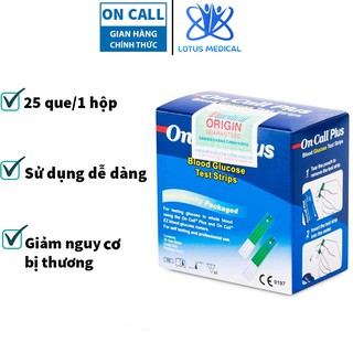 Hộp 25 que thử đường huyết máy on call - que thử tiểu đường on call