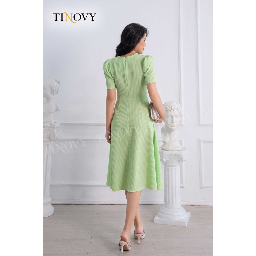 Đầm Xốp Cổ Xoắn Tay Cộc TINOVY D22611