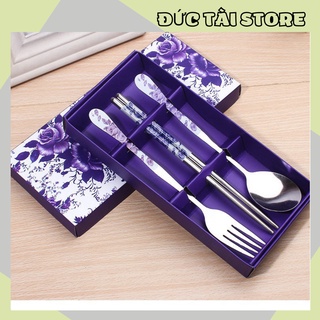 Bộ thìa đũa dĩa cá nhân bằng inox cán hoa cao cấp ( sét 3) 88151 ĐỨC TÀI STORE