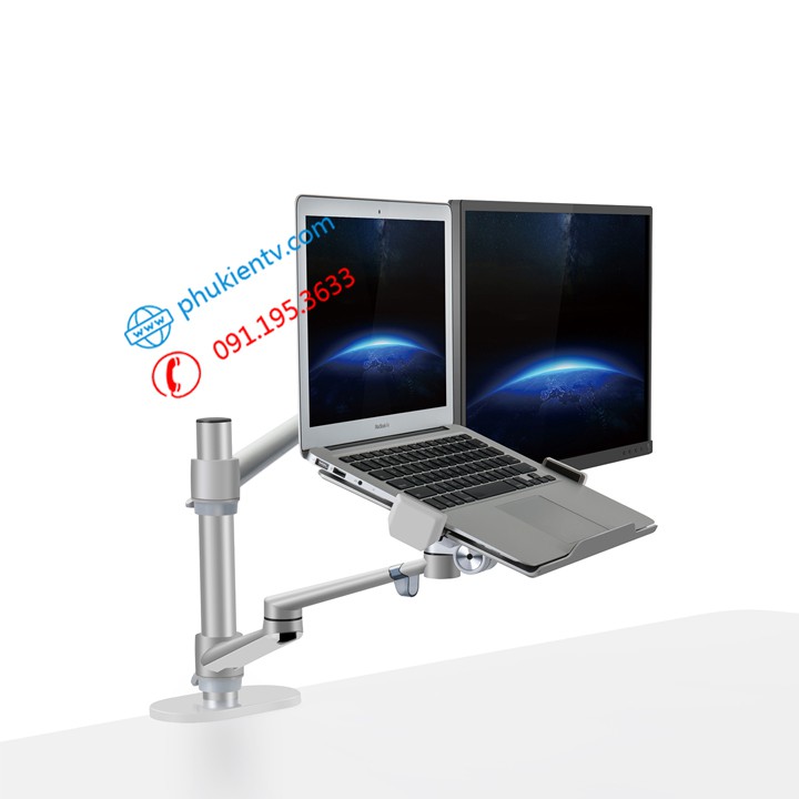 Giá Treo Màn Hình 15 - 32 Inch Kèm Kệ Đỡ Laptop - Macbook - Ipad 11 - 17.2 Inch - Hợp Kim Nhôm Cao Cấp - Model: OL-3L