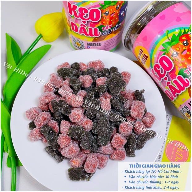 500gr Kẹo dâu tằm dâu tây đà lạt sấy đường Ăn vặt HiDu siêu ngon giá rẻ