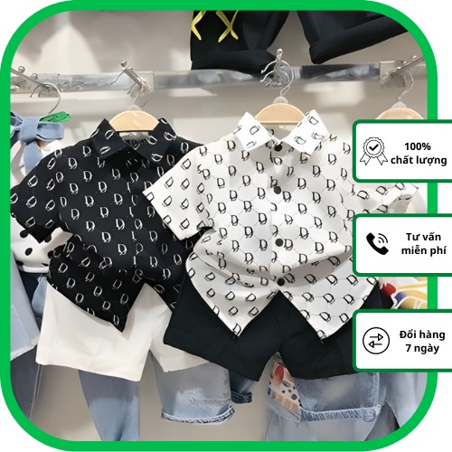 Áo sơ mi Butmoon chất lụa kate, Áo sơ mi nam cho bé trai mặc ở nhà, đi chơi, đi học SMDO01,SMDO02