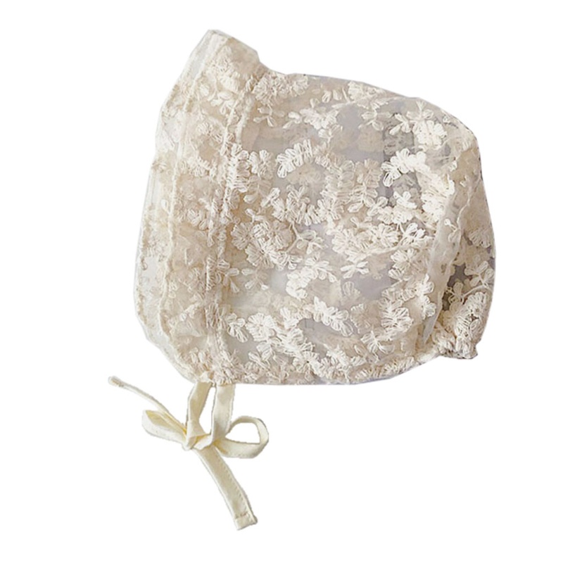 Mũ Tắm Nắng Phối Ren Hoa Màu Trắng Kiểu Công Chúa Dùng Chụp Ảnh Cho Bé Sơ Sinh