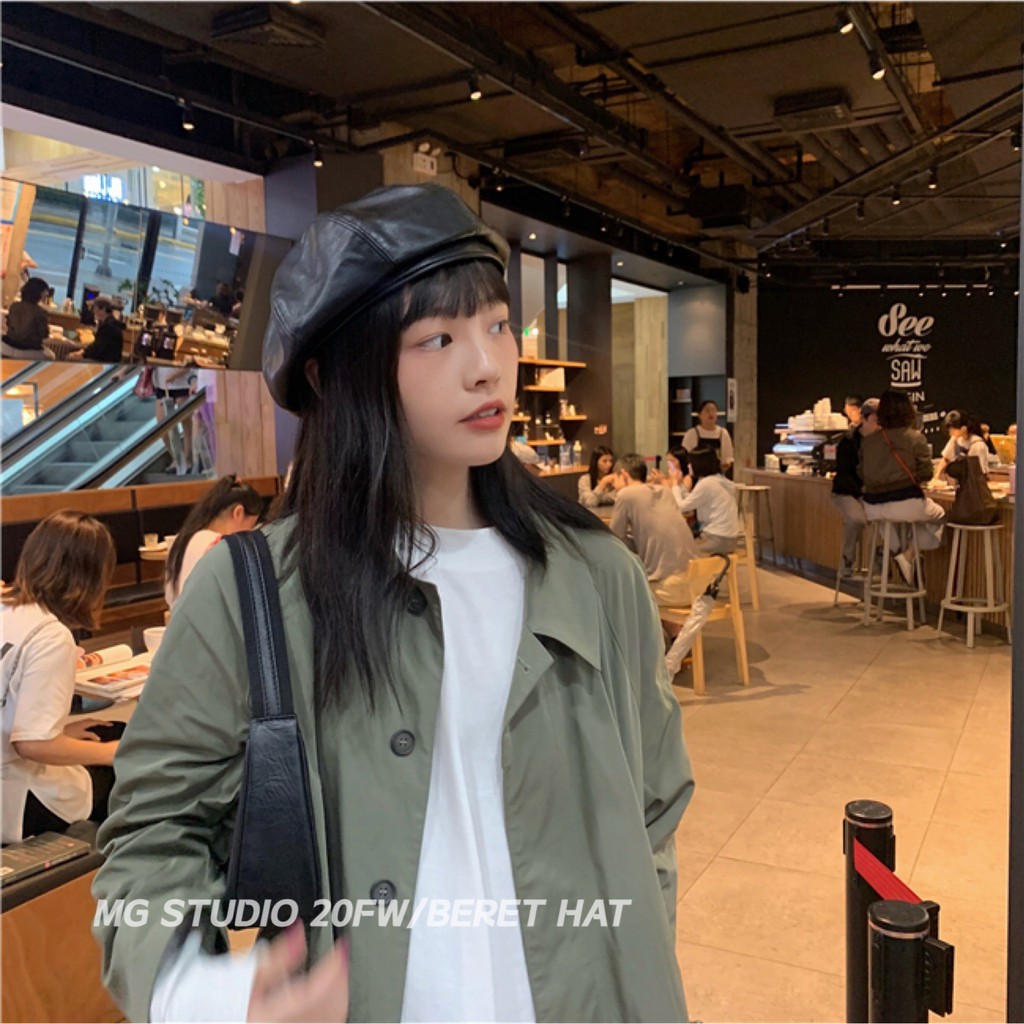 Mũ Beret MG STUDIO Chất Liệu Da PU Kiểu Dáng Bát Giác Sang Trọng