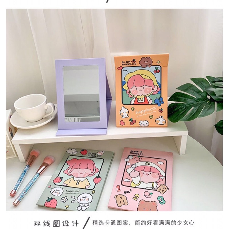 Gương xếp cầm tay, để bàn mẫu hoạt hình kute