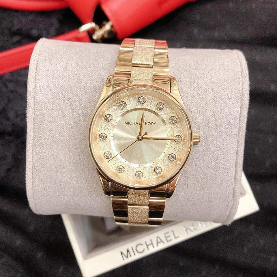 Đồng hồ nữ Michael Kors MK6601 tone gold - Máy Quartz Pin - Kính khoáng - Mặt và dây nhám nhũ