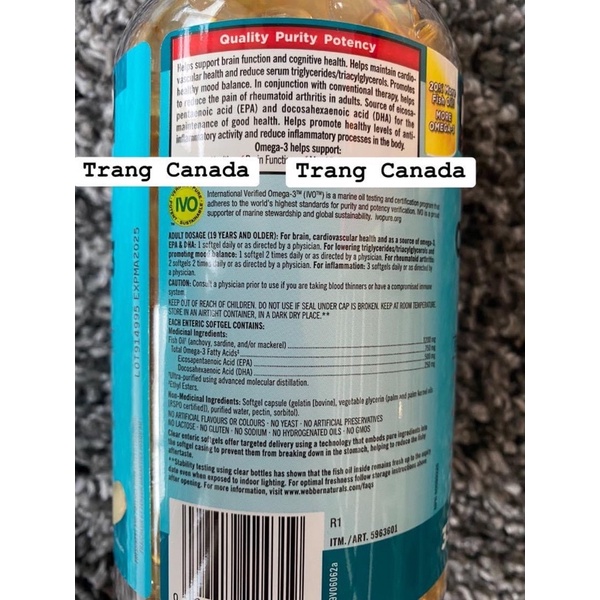 Dầu cá omega3 1200mg - 330 viên của Kirkland Canada