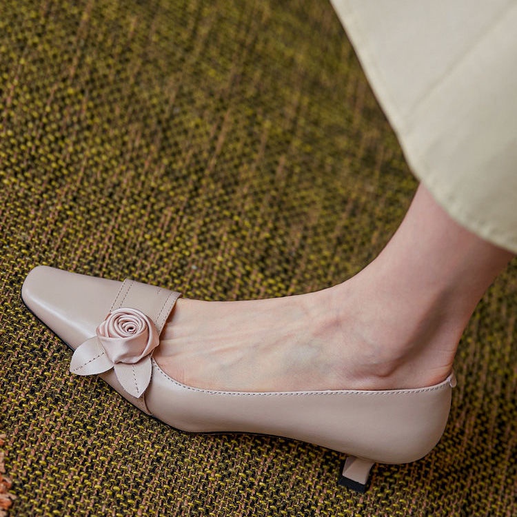 Giày Cao Gót Da Mũi Vuông 5Cm 2022 Thời Trang Mùa Xuân Pháp Cho Cô Dâu