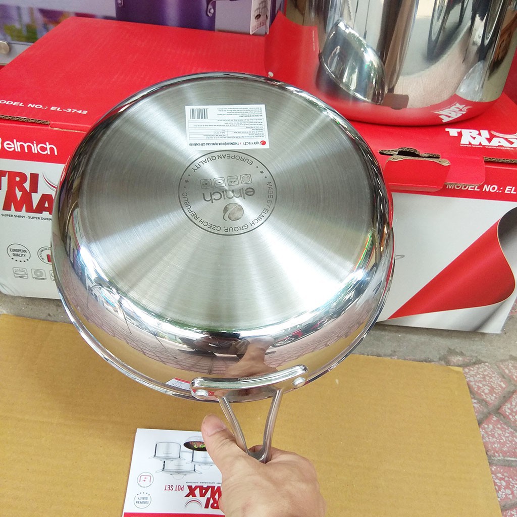 Bộ nồi chảo inox cao cấp 3 lớp đáy liền Trimax 4 chiếc size 18cm, 20cm, 26cm và chảo 26cm