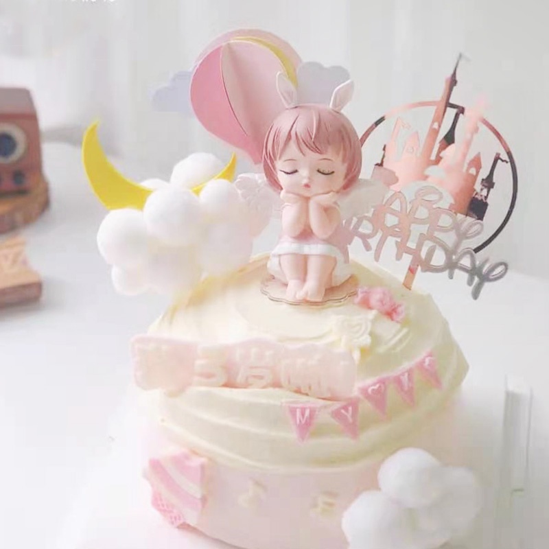 Trang trí bé gái thiên thần có cánh nhỏ - váy hồng