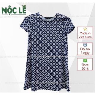 Đầm thun lạnh vnxk mỏng mát hoạ tiết xanh đen
