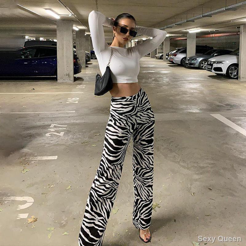 Street trend personality zebra pattern casual pants women s summer new slim and thin straight stiletto trousers all-match