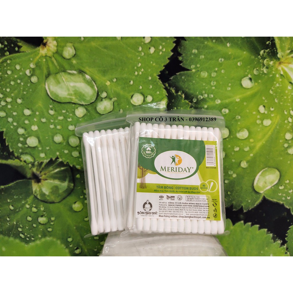 Tăm Bông Người Lớn Meriday gói 42 que/ gói - Tăm bông đầu lớn Bông Bạch Tuyết COTTON BUDS mẫu mới