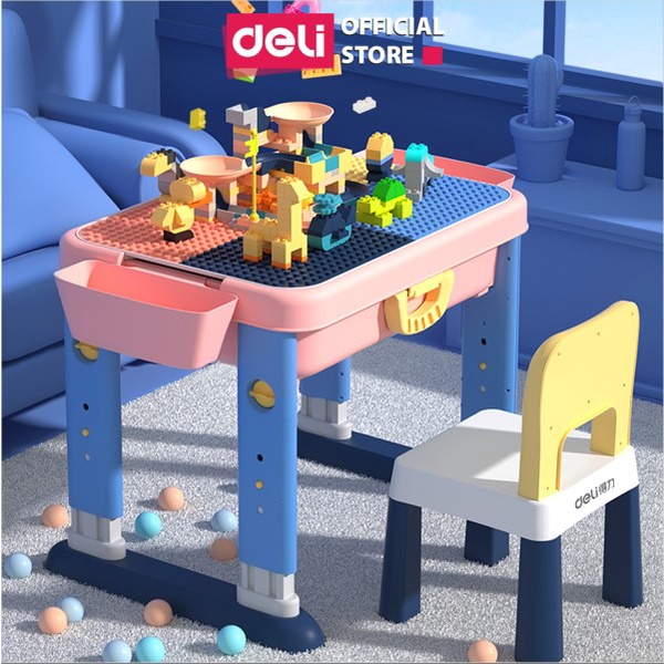 [Mã LIFEMC1010A giảm 50K đơn 150K] Bộ bàn ghế đồ chơi xếp hình cho bé Deli - có thể gấp gọn làm bàn học - 74541