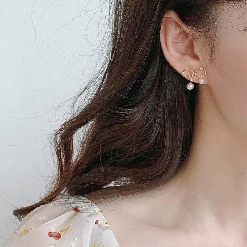 MOCHASHUKhuyên tai hình nơ đính ngọc trai giả thời trang xinh xắn cho nữ
