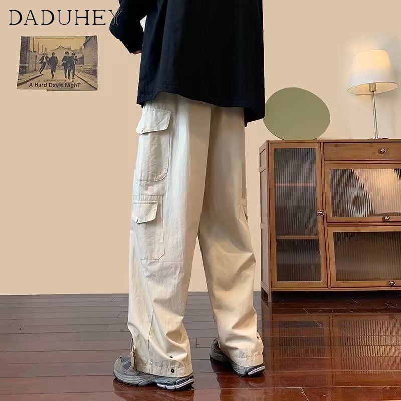 DaDuHey Men's and Women's Autumn Overalls Solid Color Wide Leg Loose Adjustable Ankle-Tied Multi-Pocket Casual Working Pants