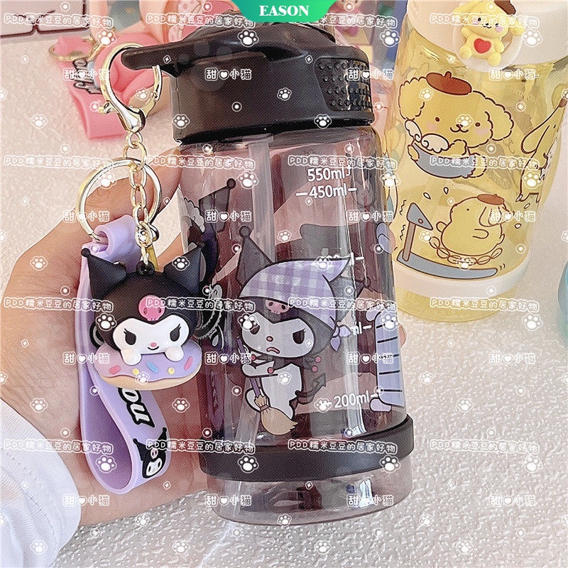 Bình Nước Thủy Tinh Họa Tiết Sanrio Kuromi Hello Kitty Cinnamoroll 2022 Nhỏ Gọn Kèm Ống Hút Và Nhãn Dán Dễ Thương