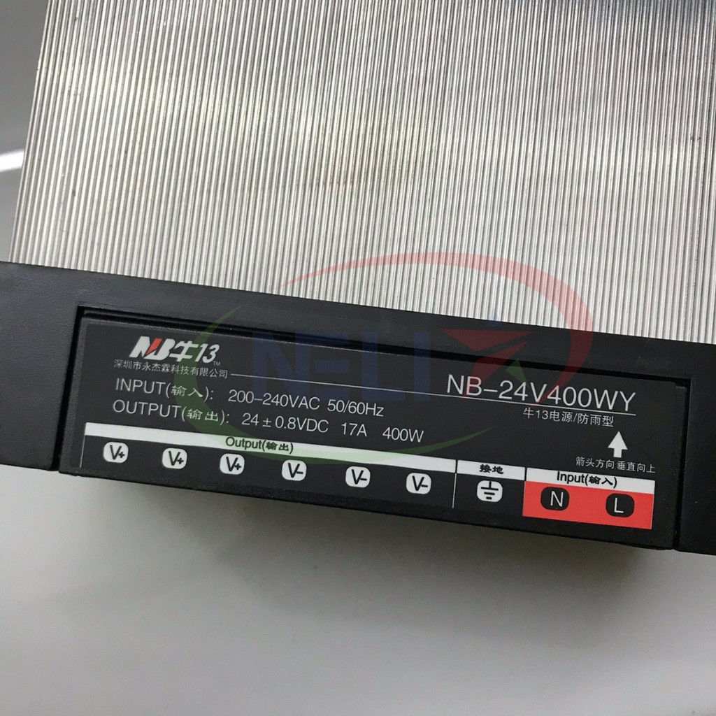 Nguồn 24V17A  vỏ nhôm NB chống nước, Bảo hành chính hãng 12 tháng.