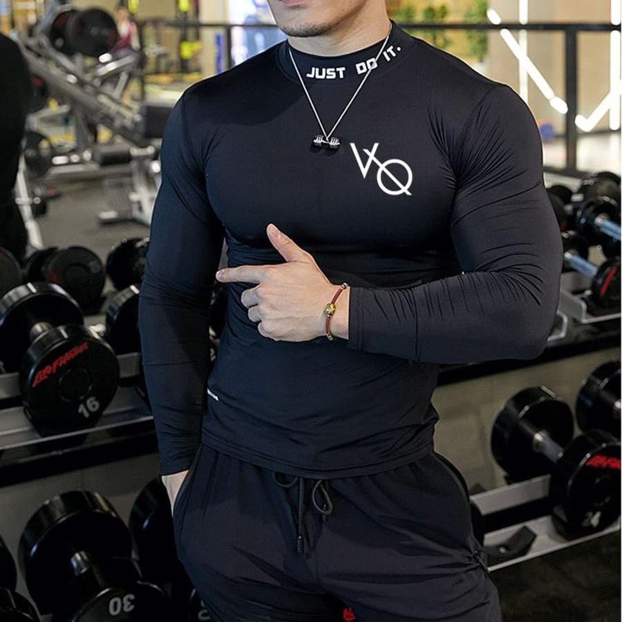 ♘✶☾Áo tập gym nam dài tay cổ cao Vanquish, thun co dãn 4 chiều ôm body,Chơi thể thao đua thuyền, đạp xe,vận động