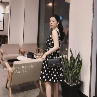 Đầm chấm bi xoè 2 dây