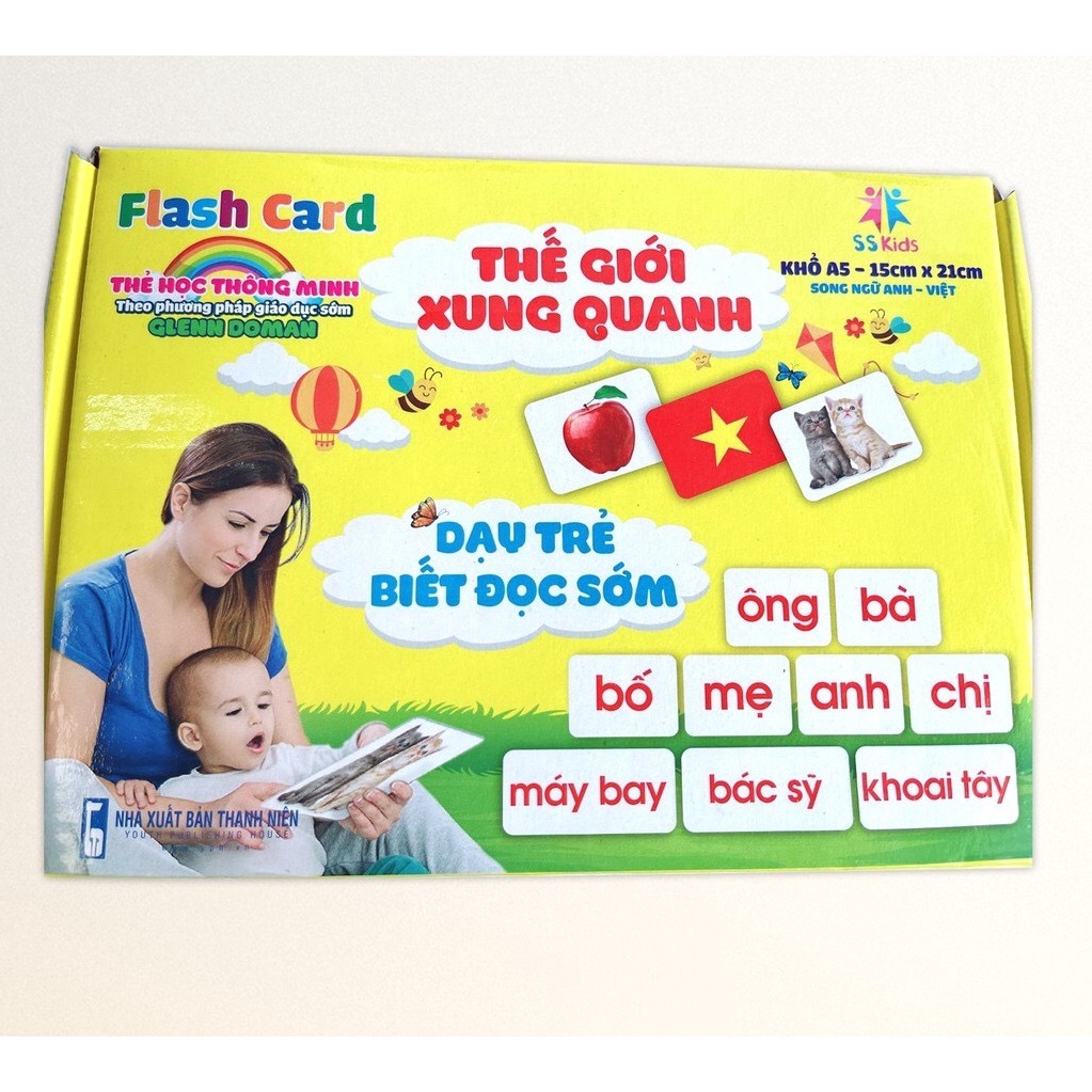 Thẻ Flashcard A5 Bộ thẻ học thông minh 14 chủ để song ngữ dày đẹp dạy bé theo phương pháp Glenn Doman