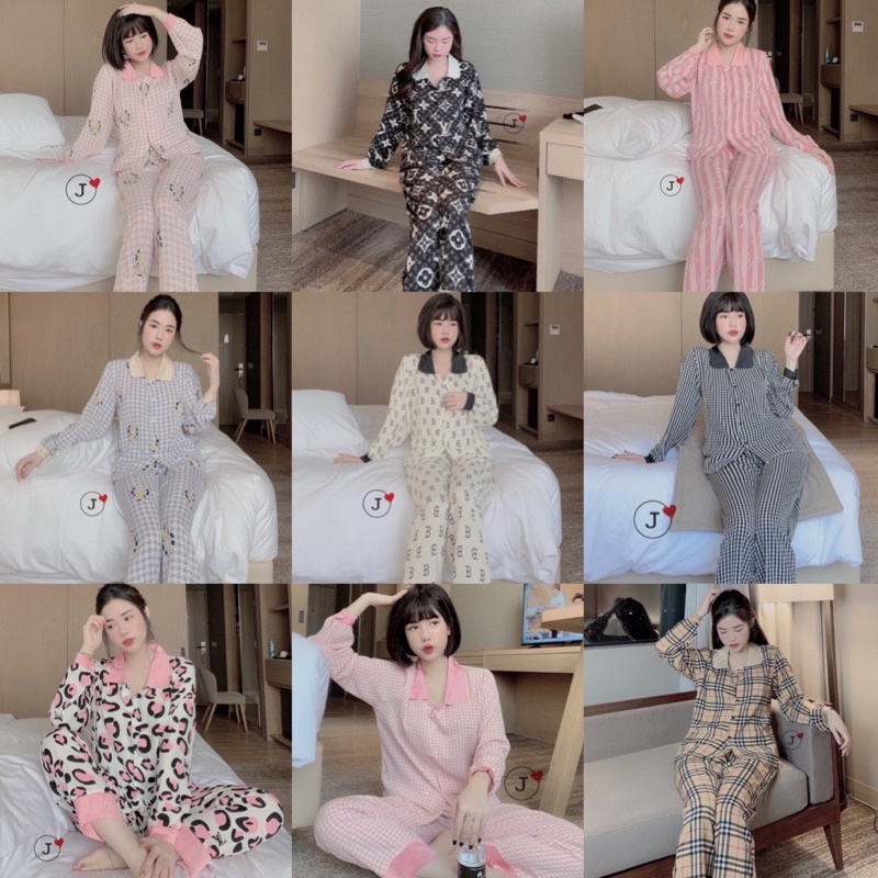 Đồ bộ pijama , đồ bộ lụa 😘 Tay dài , quần dài , cổ sen 🌸 Hoạ tiết dễ thương .Hót
