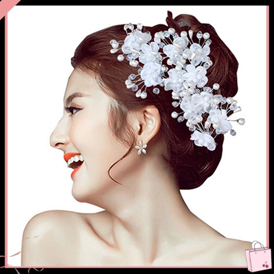 1 Trâm Cài Tóc Hình Hoa Đính Ngọc Trai Giả Màu Trắng Cho Cô Dâu