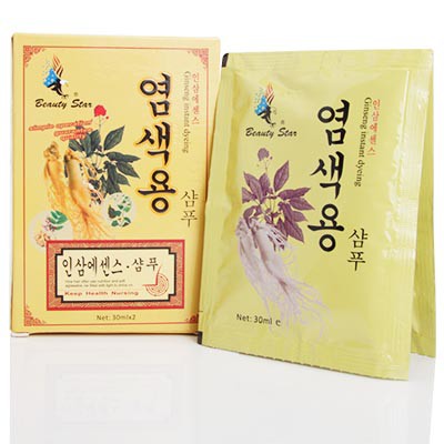 Dầu gội nhuộm tóc đen (phủ bạc) Beauty Star Hàn Quốc hộp 2 gói * 30ml (Sâm Vàng Con Ó)