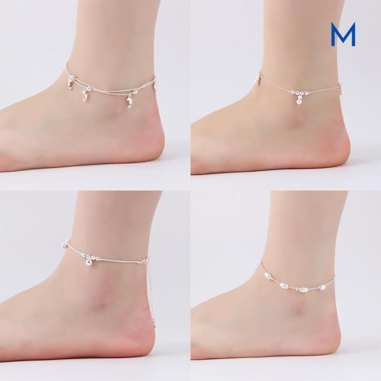 Lắc chân bạc chuỗi hạt nhiều lớp kiểu dáng thời trang cho nữ G5