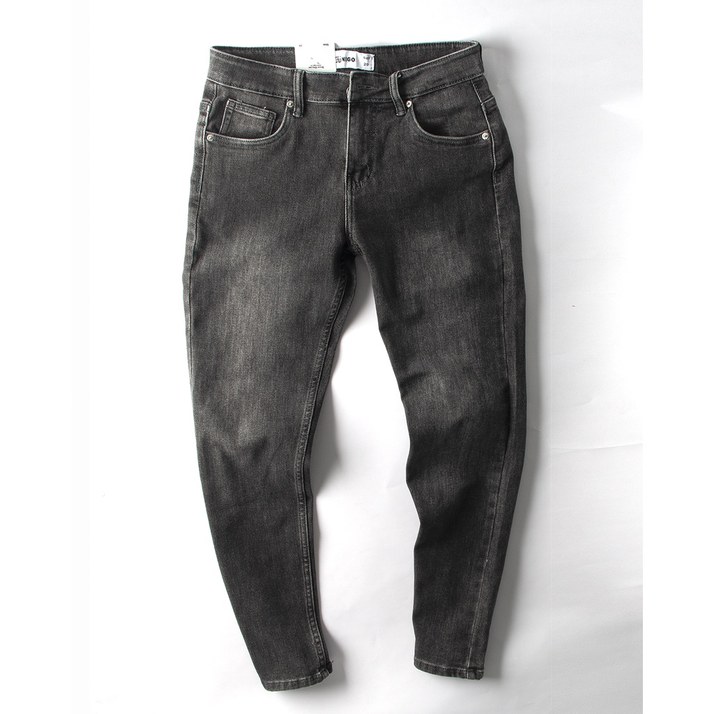 Quần jean nam regular fit QJ77 Nigo quần bò nam màu xám đậm trơn co giãn cao cấp