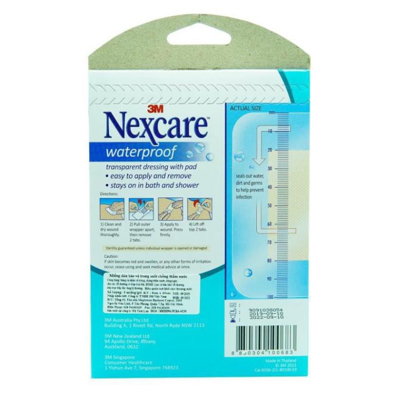 (hàng chính hãng) Băng dán bảo vệ vết thương có gạc Nexcare 3M B100 chống thấm nước 8x10cm gói 3 miếng rất hiệu quả