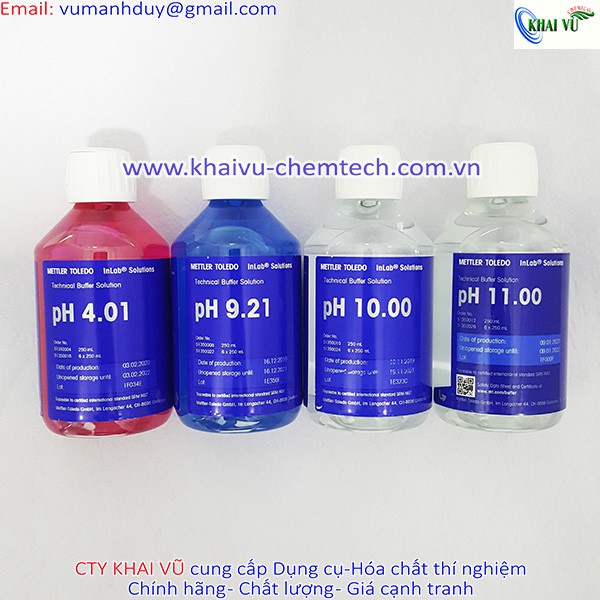 Dung dịch hiệu chuẩn độ pH 4.01, 7.00, 9.21, 10.00, 11.00 chai 250ml Mettler Toledo Thụy Sỹ