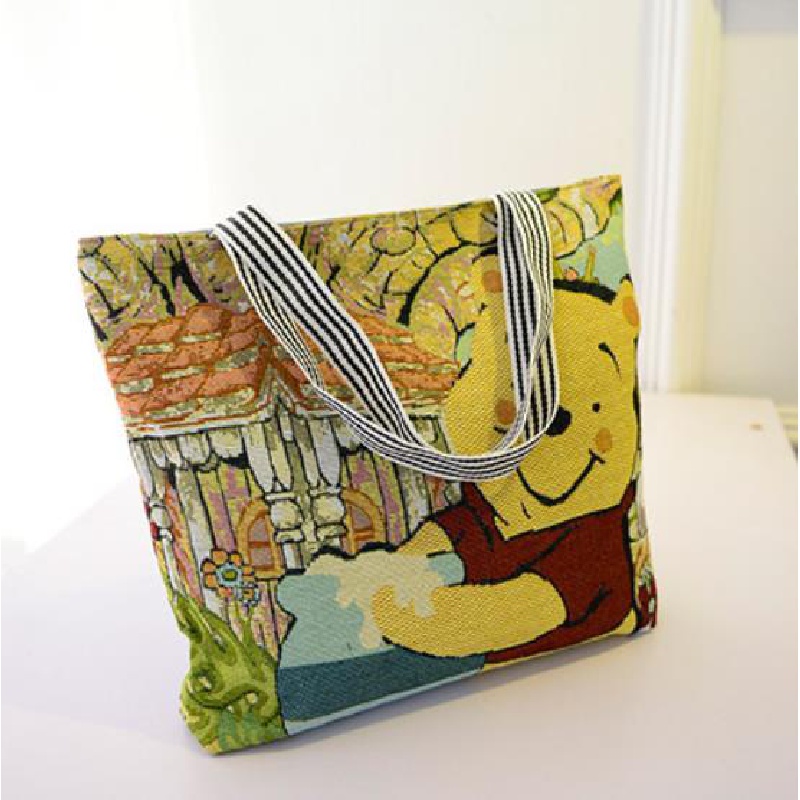 Túi Đeo Vai / Xách Tay Một Bên Vai Bằng Vải Bạt In Họa Tiết Hoạt Hình Thân Thiện Môi Trường Cho Nữ