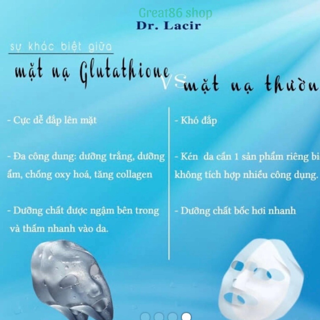 Mặt nạ thủy tinh căng bóng Dr Lacir Great86 mặt nạ glutathione chính hãng giúp trắng da ngừa lão hóa hộp 6 miếng
