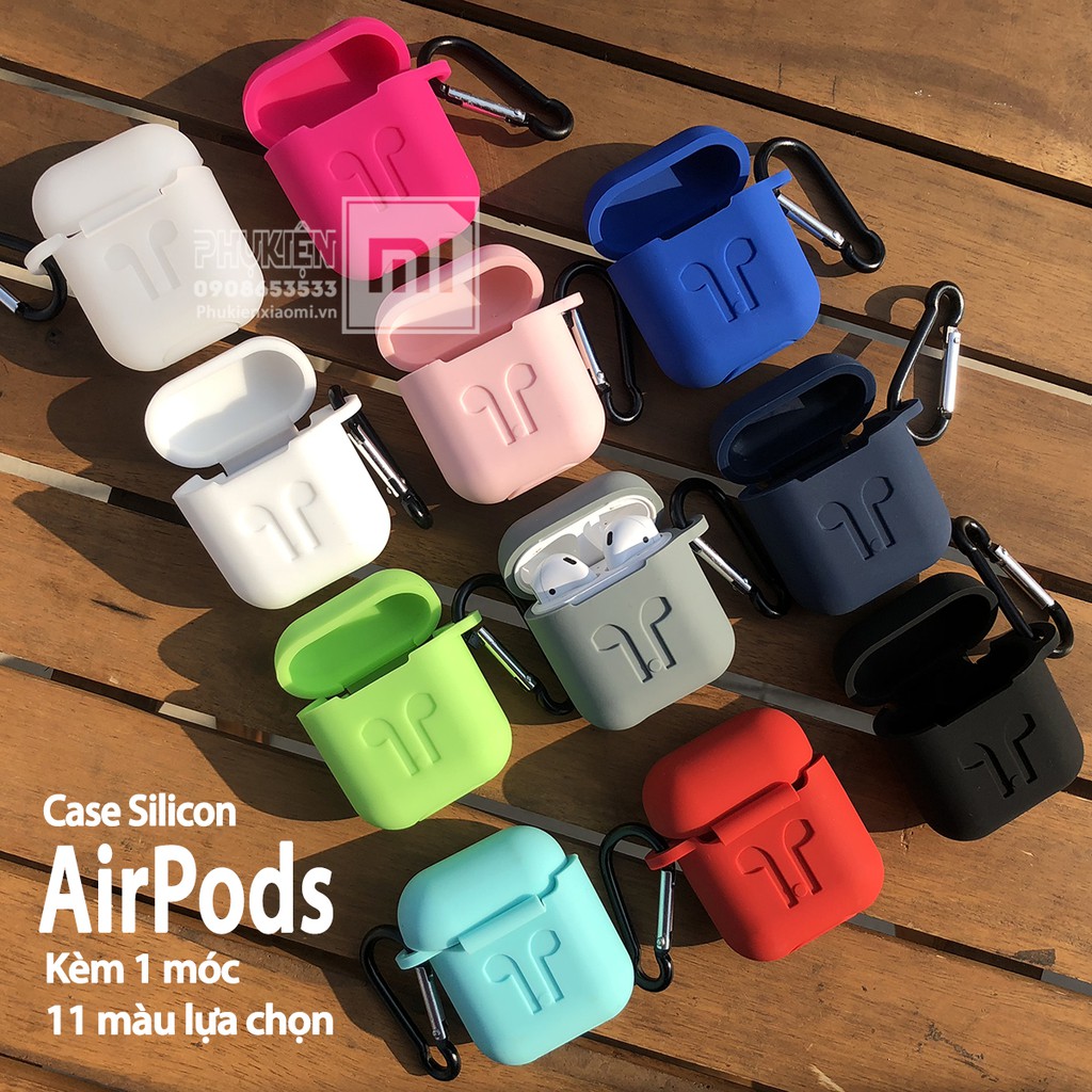 Túi Silicon Cho tai nghe AirPods kèm móc màu xám