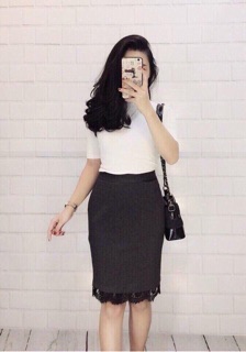 Chân váy công sở phối chân ren