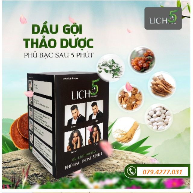 Dầu gội nhuộm tóc thảo dược phủ bạc Lich 5 nhuộm màu chỉ trong 5 phút 10 gói x 30gr