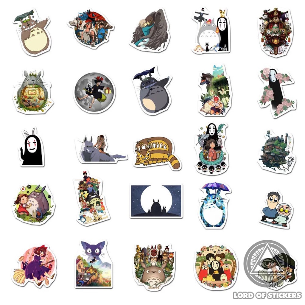 Set 50 Miếng Dán Hoạt Hình Dễ Thương Vô Diện Totoro Cute Ghibli Sticker Anime Manga Trang Trí Mũ Bảo Hiểm, Laptop, Sổ