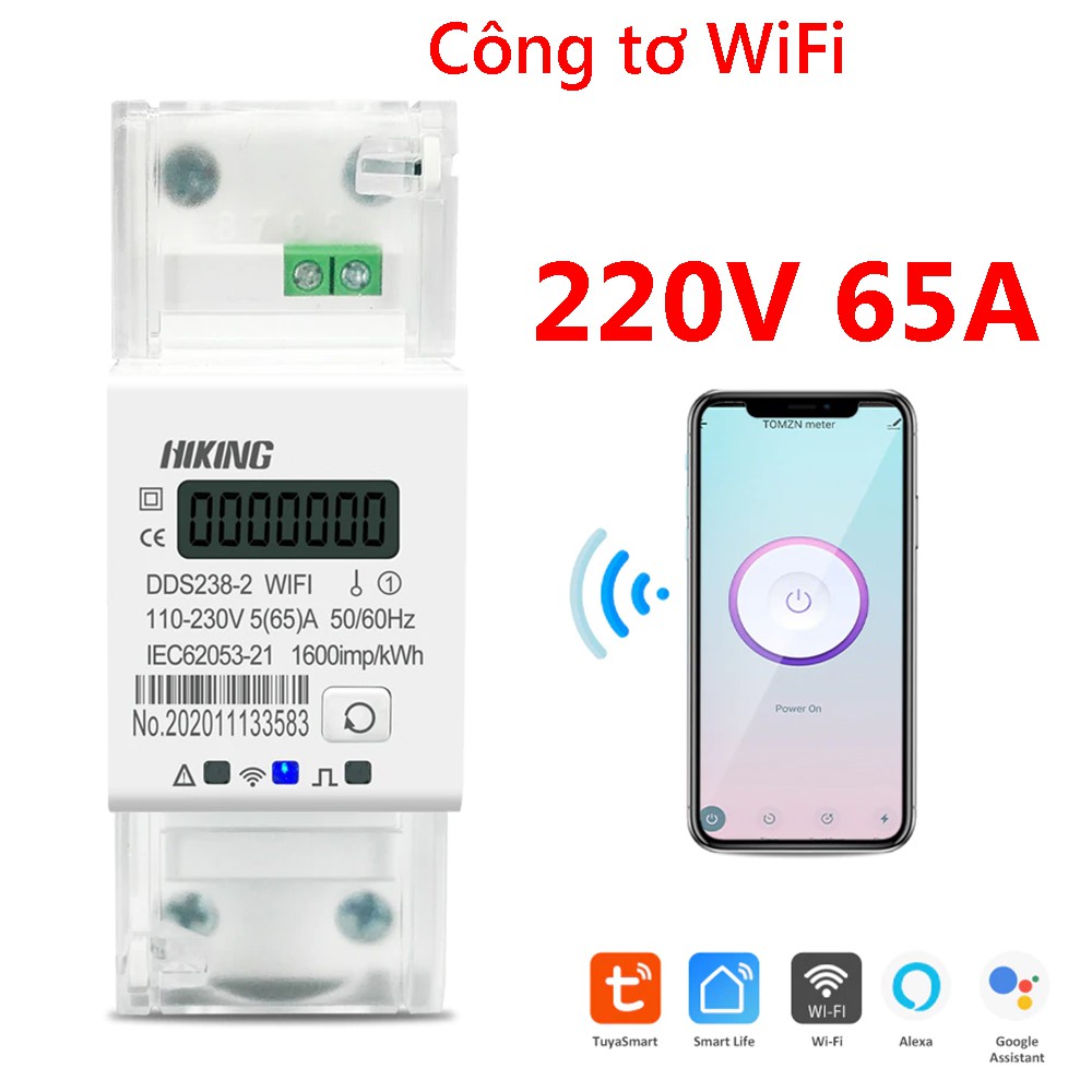 Công tơ điện tử 2 chiều app Tuya, Có chức năng đóng cắt Từ xa thay CB, đo công suất 2 chiều điện mặt Trời