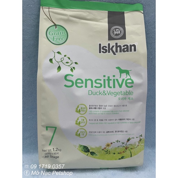 THỨC ĂN CHO CHÓ HỆ TIÊU HOÁ NHẠY CẢM - ISKHAN SENSITIVE 7 - VỊ VỊT VÀ RAU CỦ - 1.2KG - NK HÀN QUỐC