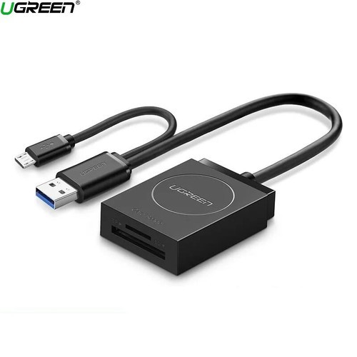 Đầu đọc thẻ TF/SD+OTG micro USB Ugreen 20203 USB3.0 CR127 Chính Hãng màu đen