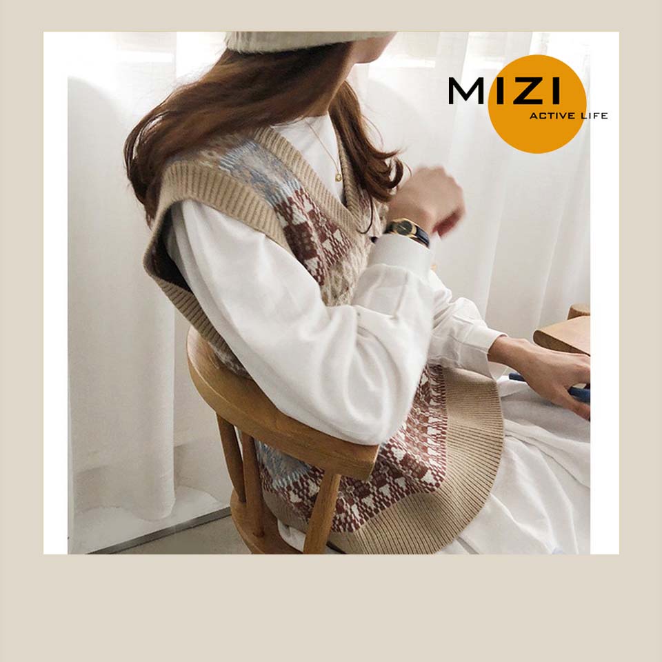 Áo len gile nữ hàn quốc form rộng cổ chữ v cao cấp thổ cẩm MIzi AN03 | BigBuy360 - bigbuy360.vn